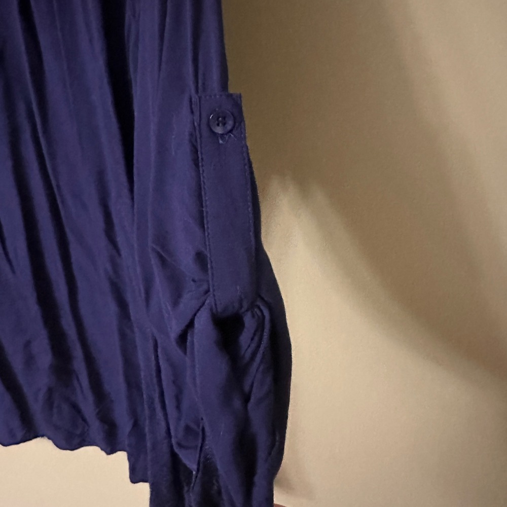 Solitaire Embroidered Blouse Top Navy Floral Bohemian‎ Button Up Sz Medium - Picture 8 of 10